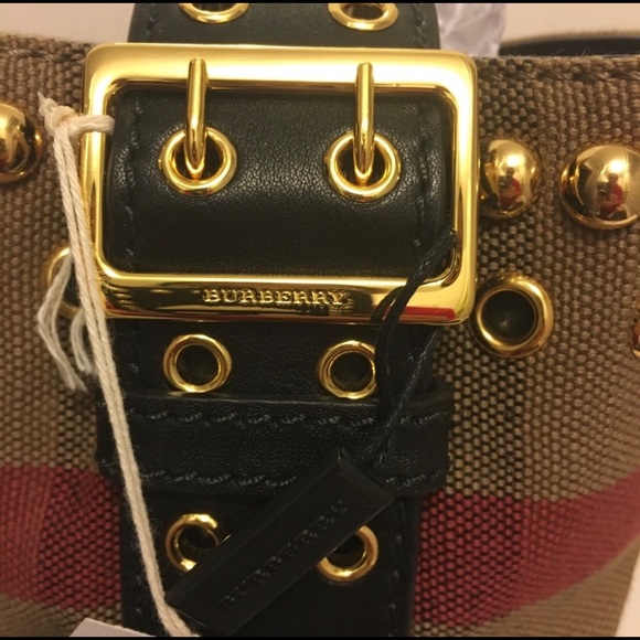 BURBERRY | Ashby Studded Check Canvas Tote - Picture 4 of 8